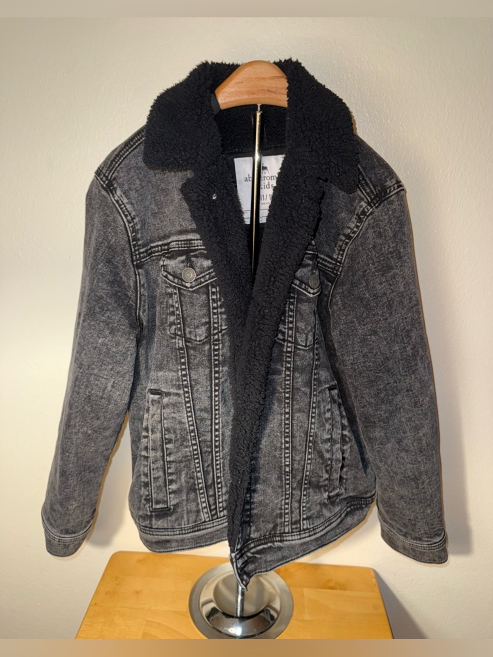 Abercrombie kids black acid washed denim jacket, size 11/12